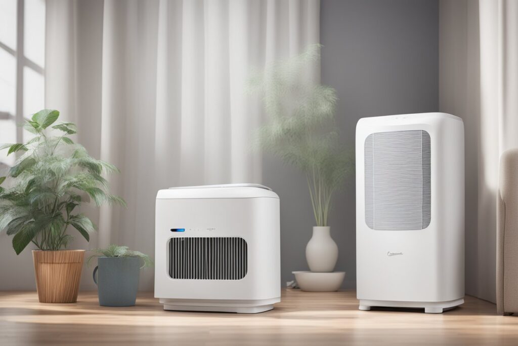 two white air purifiers